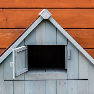 Armadio da giardino a 3 ripiani, finitura in legno tinto di blu.