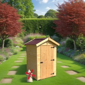 Casetta Eden con pannelli in abete da 16 mm., con pavimento e WC a secco.