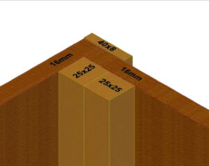 Garage Eden, pannelli in abete rosso 16 mm.