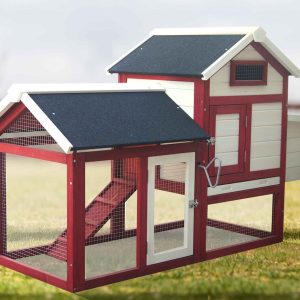 Pollaio bicolore 2 corpi, coperto, in legno.