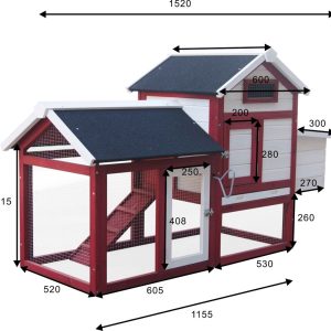 Pollaio bicolore 2 corpi, coperto, in legno.