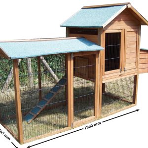 Pollaio grande a doppio corpo, in legno, per 5-8 polli.