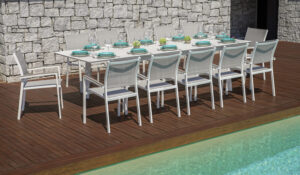 Tavolo Anzio - Allungabile  165/250 X 90 Cm - Piano A Doghe In Alluminio - Allungo Con Gambe Scorrevoli