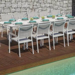 Tavolo Anzio - Allungabile  165/250 X 90 Cm - Piano A Doghe In Alluminio - Allungo Con Gambe Scorrevoli