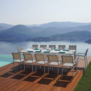 Tavolo Nettuno - Allungabile  200/300 X 100 Cm - Piano A Doghe In Alluminio - Allungo Con Gambe Scorrevoli