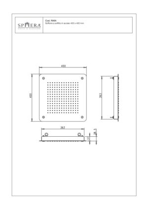 Soffione in acciaio a soffitto Sphera Italia 40x42,5cm