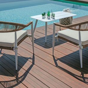 Set Milano - Composto Da 2 Poltrone, 1 Divano E Un Tavolino Con Piano A Doghe Di Alluminio 100 X 55 X 45 Cm - Struttura In Alluminio B - Seduta E Schienale In Twist Wicker Ø 5 Mm Paglia - Cuscini Sfoderabili