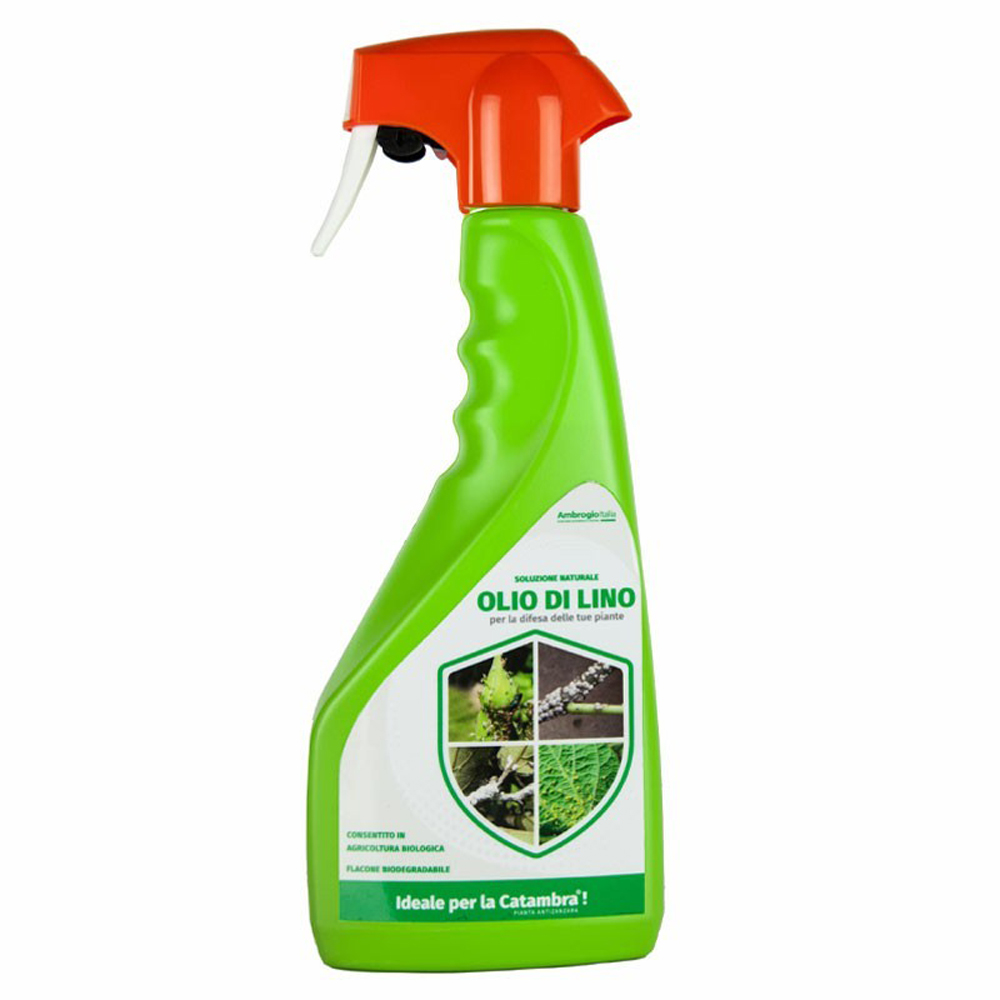 Spray da 500 ml di Olio di Lino Ambrogio Italia per piante corroborante naturale contro insetti ideale per agricoltura biologica