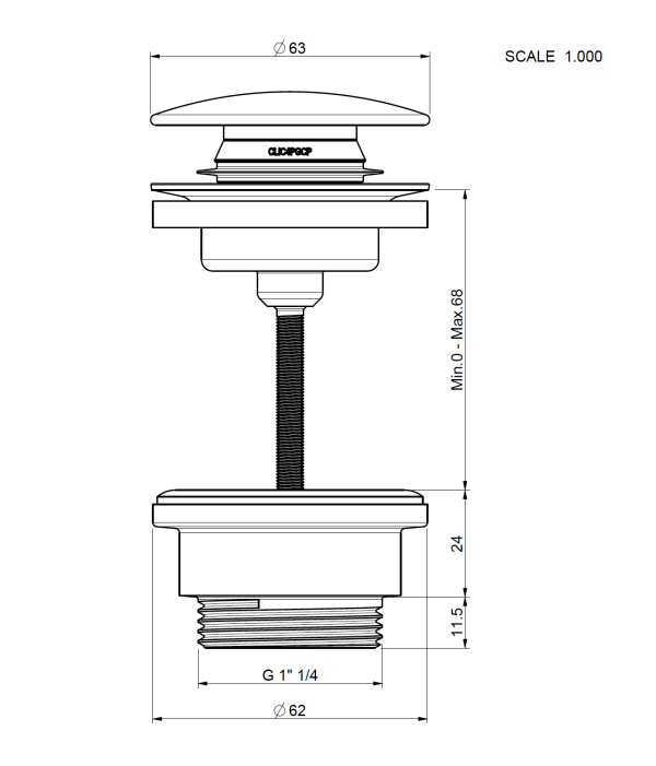Scarico per lavabo e bidet CLIC-CLAC universale con sistema a vite in acciaio inox 304 FCR