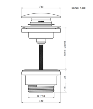 Scarico per lavabo e bidet CLIC-CLAC universale con sistema a vite in acciaio inox 304 FCR