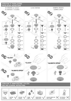 Scarico per lavabo e bidet CLIC-CLAC universale con sistema a vite in acciaio inox 304 FCR