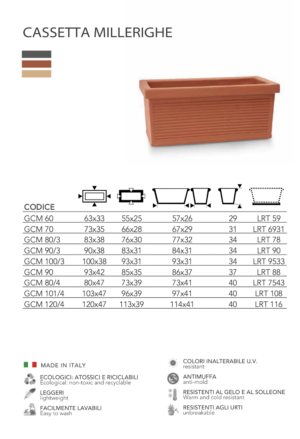 Garden Italia Fioriera Millerighe GCM 100×34 cm in Resina  – Made in Italy, Resistente al Gelo e Antiurto