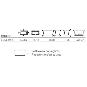Garden Italia Vaso per Piante Quadrato Svasato Liscio EQSL 50×35 cm in Resina – Made in Italy, Resistente al Gelo e Antiurto