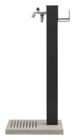 Fontana da esterno a doppio rubinetto con portagomma e base Belfer in acciaio zincato