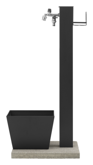 Fontana da esterno a doppio rubinetto con portagomma, vaschetta e base Belfer in acciaio zincato