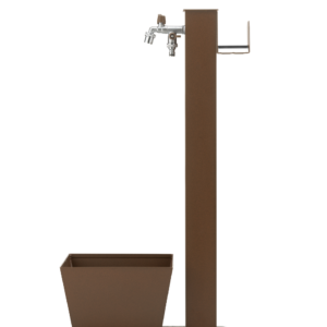 Fontana da esterno a doppio rubinetto con portagomma, vaschetta e base Belfer in acciaio zincato