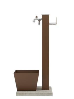 Fontana da esterno a doppio rubinetto con portagomma, vaschetta e base Belfer in acciaio zincato