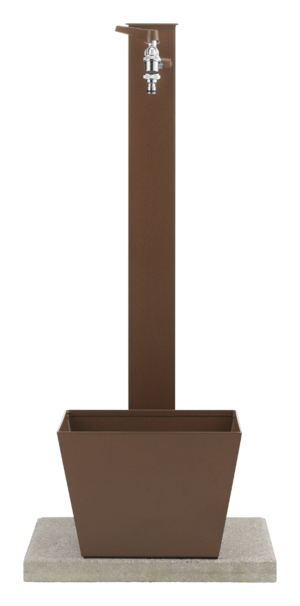 Fontana da esterno a doppio rubinetto con portagomma, vaschetta e base Belfer in acciaio zincato